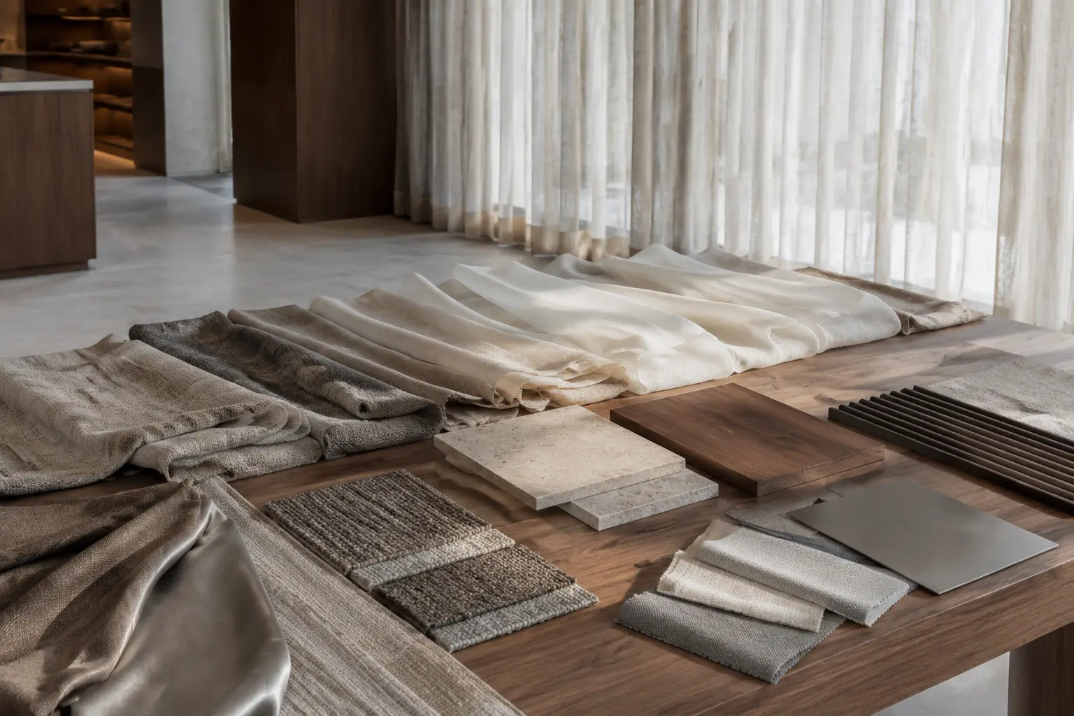 Tekstiler vurderet mod træ, sten og metal på et materialemøde