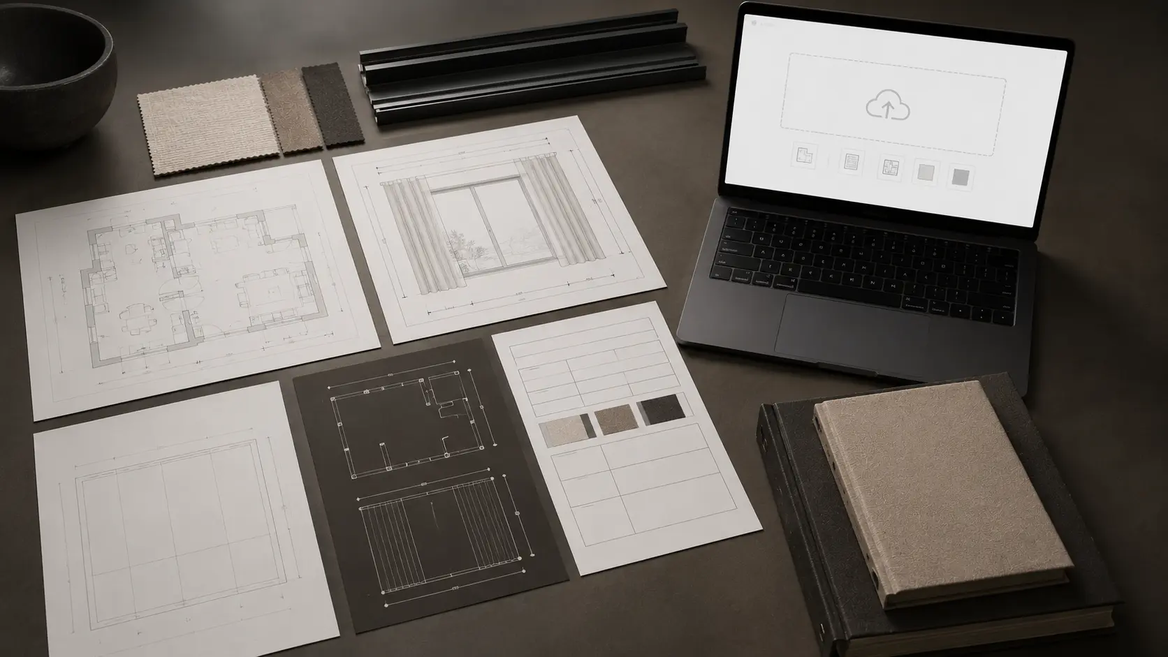 Projektgrundlag med plan, facade, snit, vinduesskema og materialeønsker