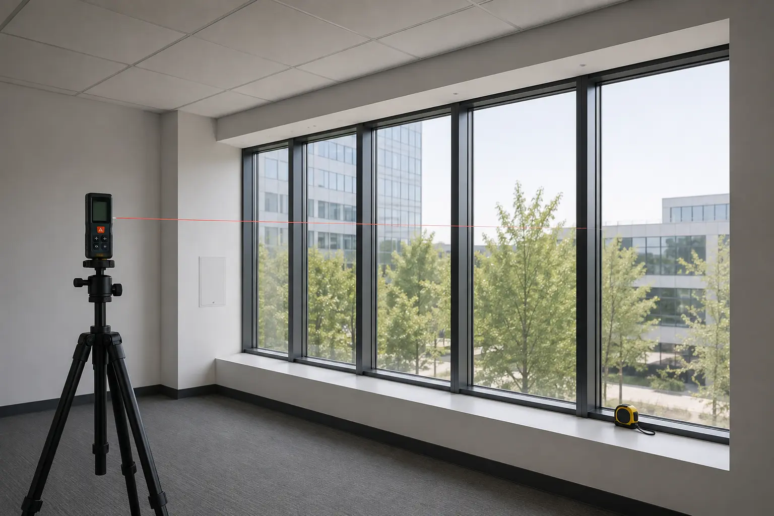 Laser measurement of a tall window bay with measuring tools