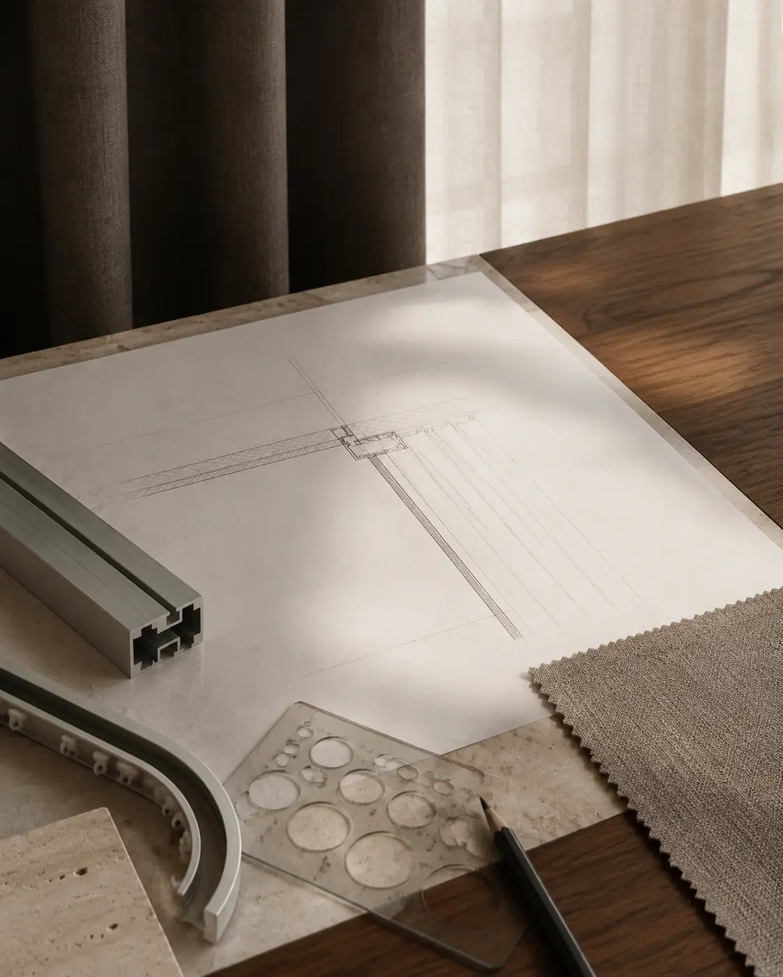 Ceiling section, sample track and precise mounting dimensions on a work table