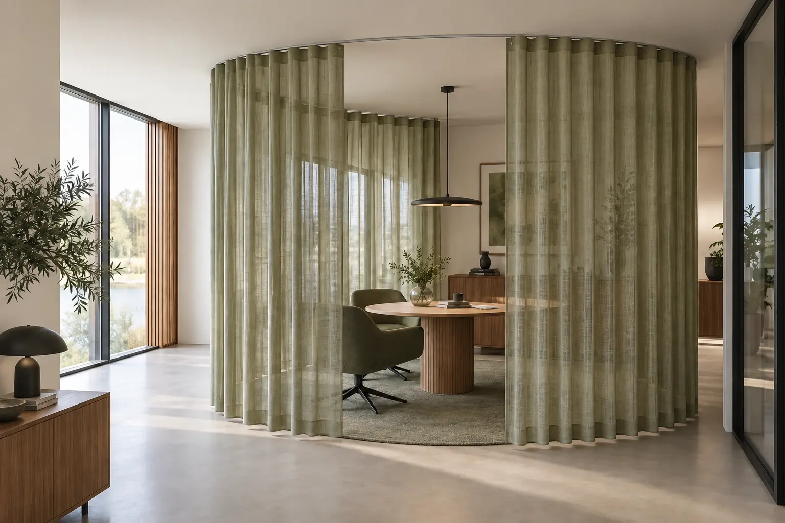 Citizen-facing consultation room with semi-transparent textile for privacy
