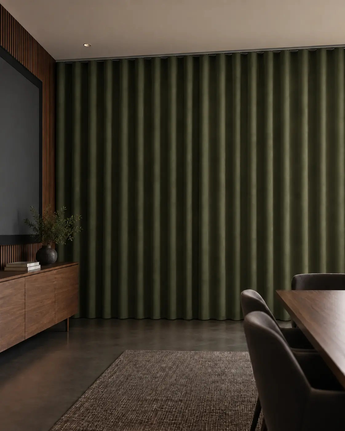 Presentation room with blackout curtain and controlled light
